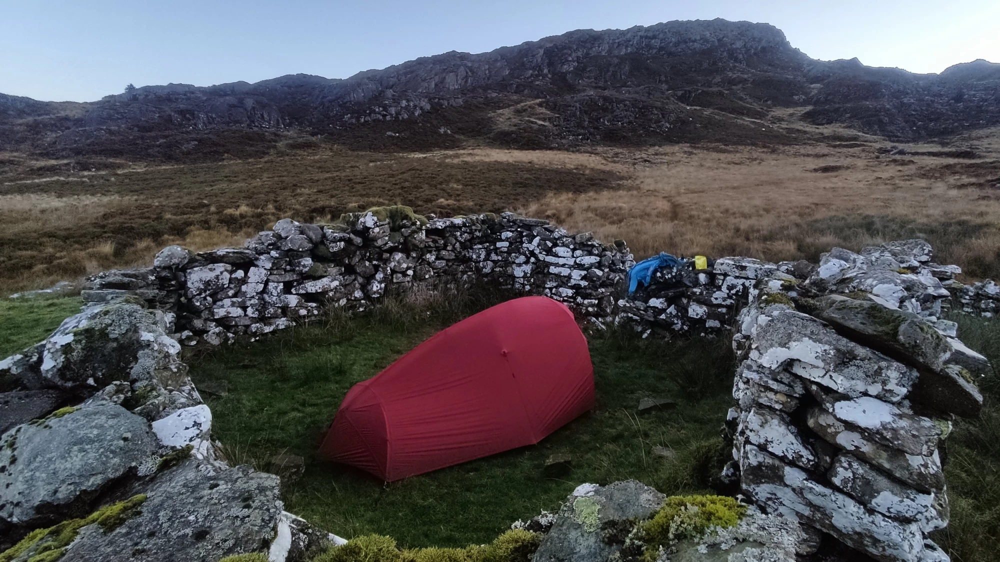 Wild camping kit — tent, sleeping bag and pad